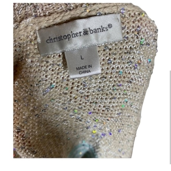 Christopher & Banks Cream Striped crochet Knit Sparkly Sweater - Picture 5 of 6